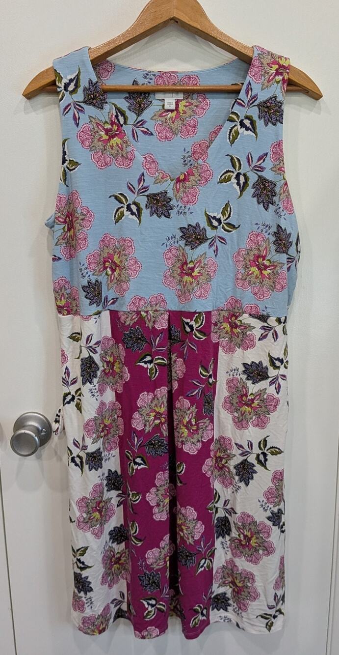 J. Jill Floral Print Colorblock Sleeveless Maxi Dress Pockets Medium Stretch